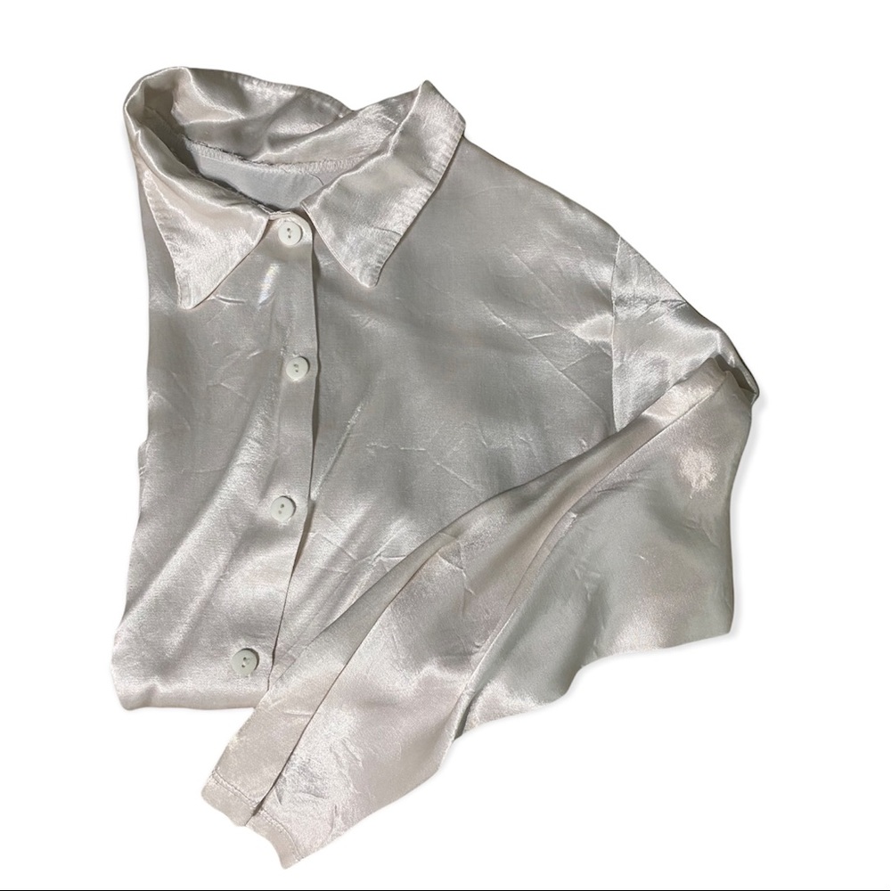white silk button up long sleeve blouse